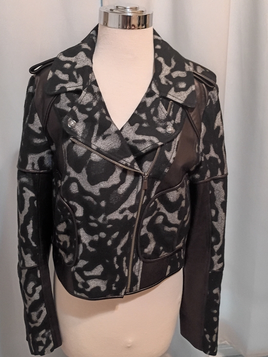 DVF Jackets & Blazers - DVF Black and Gray Patterned Leather Moto Jacket
